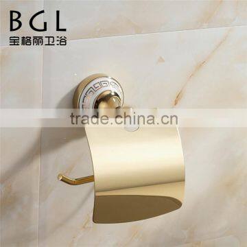 Fresh design Zinc alloy and Ceramic bathroom accessories Wall mounted Gold finishing Paper holder with lid-11833