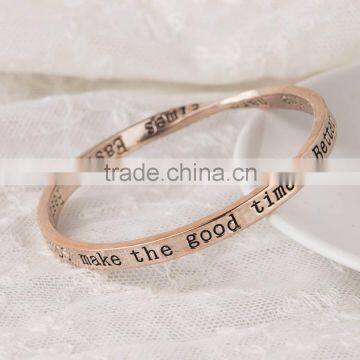 Wholesale best friend rose gold plated custom message twisting bangles and bracelets