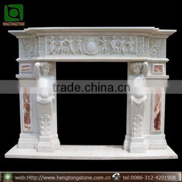 Indoor used white marble fireplace mantel