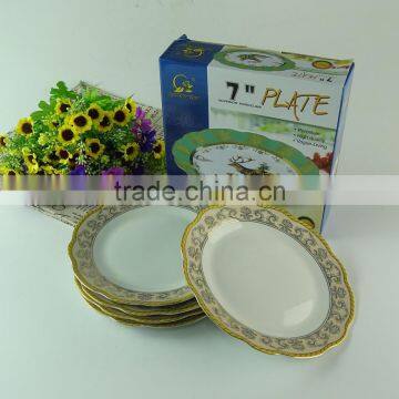 New stock porcelain dinner plate with decal design and gold line, cheap round porcelain plate