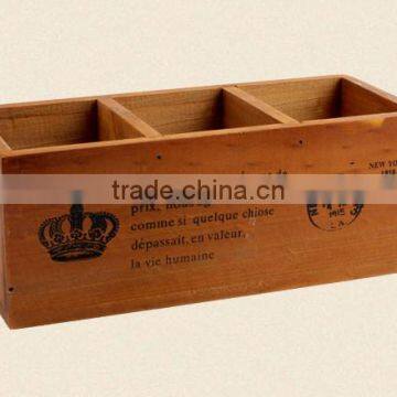 Retro Three Lattice Multi-function Wooden Storage &pen Container photo-2