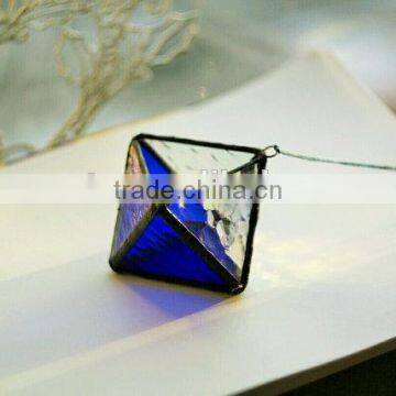 Handmade Hanging Indigo Stained Glass Terrarium photo-5