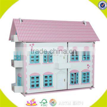 Wholesale kids beautiful wooden dollhouse miniatures fashion baby wooden dollhouse toy W06A030