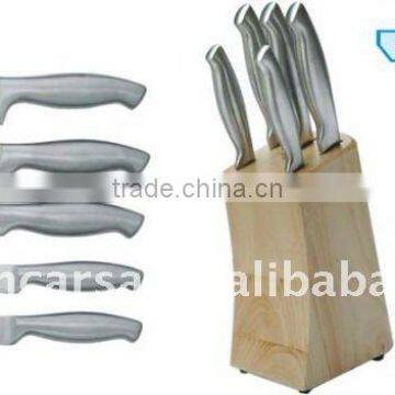 6pcs Stainless Steel Kitchen Knife Set With Block, Stainless Steel Cutlery Sets