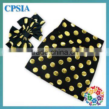 Baby Cotton Skirts Styles of school Skirts Matched Headband Gold Dots Skirts Wholesale