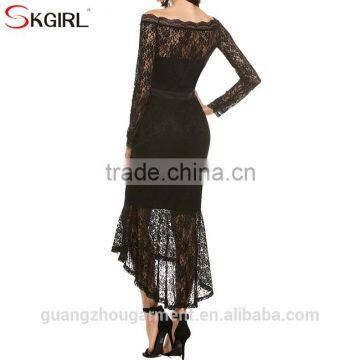 Women's off Shoulder Long Sleeve Floral Lace Mermaid Long Fish Tail Cocktail Evening Bodycon Dress photo-4