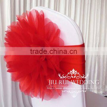 Hot Sale Fashion Handmade Organza Flower With Lycra Chair Band Chair Sash