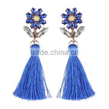 Bohemian Jewelry Rhinestone Flower With Long Colorful Tassel Charms Earrings for Women photo-3