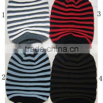 Fashion knitted men most popular stripe 100%acrylic crochet cap for winter