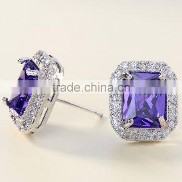 Amethyst Women Purple Zircon Platinum Plated Stud Earring photo-3