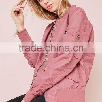 2017 Mgoo Pink Fighter Pilot Bomber Jacket Custom Printing Embroidery Military Flight Jacket With Knit Cuffs And Waistband photo-2