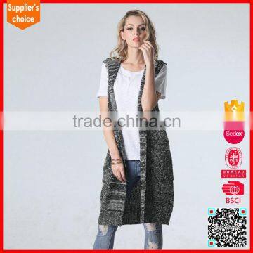 New design knitting sleeveless long sweater vest cardigan women