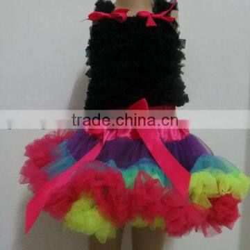 Persnickety Wholesale boutique chiffon ruffled trim dresse black ruffles top colorful pettiskirts set