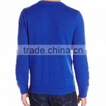 Men Blue Sweater Flying Santa Claus Pattern Christmas Pullover photo-2