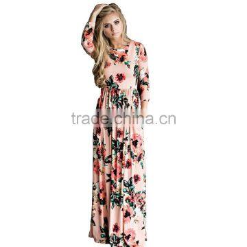 Floral Print New Cotton Women Maxi Dress 2017 Plus Size Summer Dress Long Frock Design photo-3