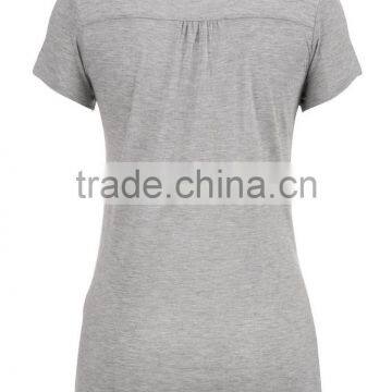 Plain Gray Stylish O Neck Short Sleeves Women Beads Rhinestone T Shirt 2015 photo-2