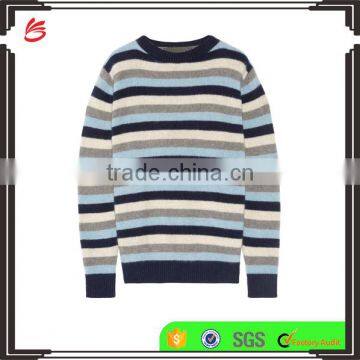 2017 New Design Mid-High Crew Necked Colorblocked Striped Girls Long Sweater