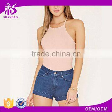 2016 hot sale plain dyed cotton summer fashion halter neck tops