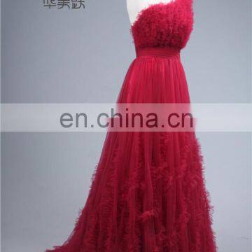 Maxi Design ZZ-P005 Floor Length Unique Skirt One Shoulder Tulle Ruffle Prom Dress photo-4