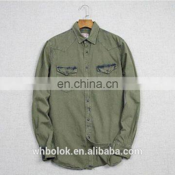 OEM Men's custom ENZYME WASH heavy cotton shirt yarn dyed casual shirt slim fit two chests pockets shirt
