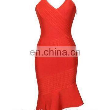 Amigo 2017 New Style Orange Midi Sexy Mermaid Bandage Dress Fish Strap Elegant Evening Dresses for Women Party Wear photo-2