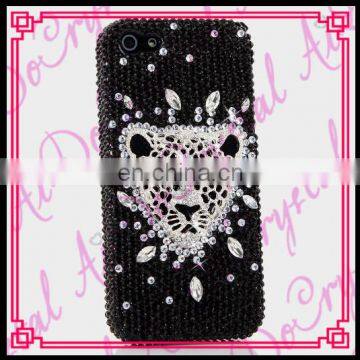 Aidocrystal Alibaba China black handmade leopard head pattern bling crystal Hard case for iphone 6s plus phone