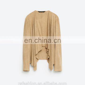 Light Blue Casual Suede Lapel Jacket , Artificial Schammy Jacket photo-6