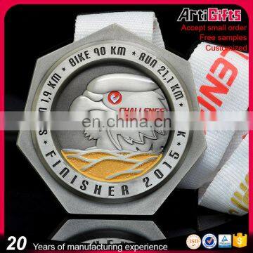 Your own logo run your own race singapore marathon antique pewter 3d metal medal