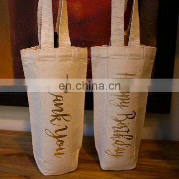 Customized name wine or champagne bottle cotton canvas tote bag