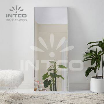 INTCO Minimalism Silver Metal Aluminum Alloy Frame Floor Full Length Mirror for Living Room, Bedroom, Bathrrom