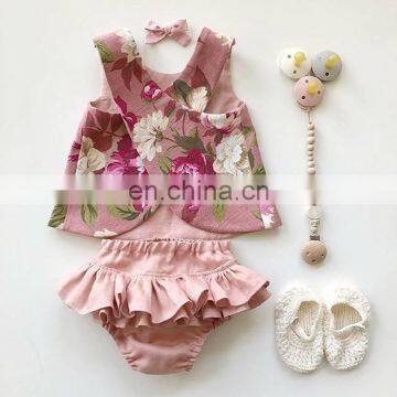 High Quality Cute Baby Girl Floral Clothing Set Baby Girl Outfit Clothes Vest Top T-shirt Yellow Bloomers Shorts Outfits Clothes