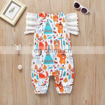 0-24M Newborn Kids Baby Girls Lace Sleeveless Cotton Romper Zoo Fox Cartoon Jumpsuits Cute Lovely Outfits Clothes photo-2
