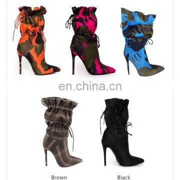 Spring/Autumn New High Heels 11cm Stilettos Fashion Camouflage Ankle Boots Shoes Woman Lace Up Sexy Night Club Boots Chic