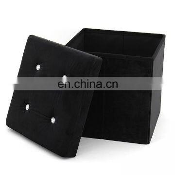 Customized modern home furniture pure black velvet folding storage ottoman footrest  full of sense of quality