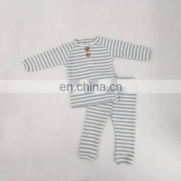 Striped Organic Cotton Rib Knitted Pajama Set For Baby