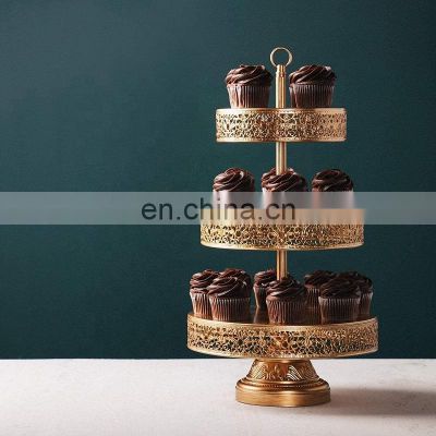 3-Tier Vintage reversible Dessert Cupcake Stand Metal round Pastry Candy Cookie cake stand for Wedding Birthday Party