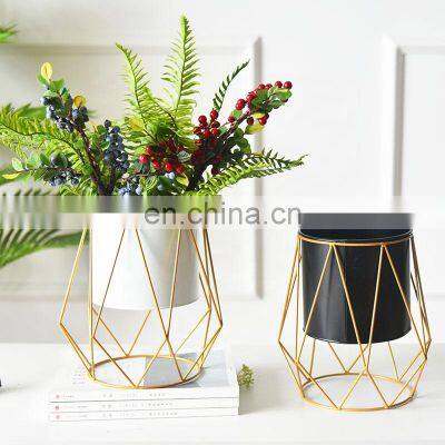 Simple Style Metal Floor Flower Rack Geometric Gold Flower Stand Iron Stand Green Plant Flower Pot