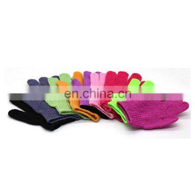 Customized wholesale Colorful nylon exfoliating shower scrubber five finger glove