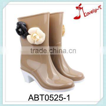 Camellia accessory woman high heel waterproof half rain boots