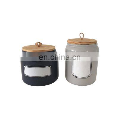 custom black kitchen decorative ceramic food canisters storage jar with bamboo lids