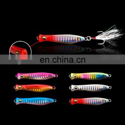 Amazon 2021 New Design 10g 15g 20g 25g 30g 40g Long Cast Feather Treble Hook Lead Fish Jig Metal Popper Lures