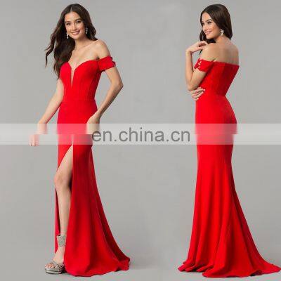 Women's Off The Shoulder Long Prom Dresses With Slit Lace Appliqued Chiffon Formal Party Gowns photo-3