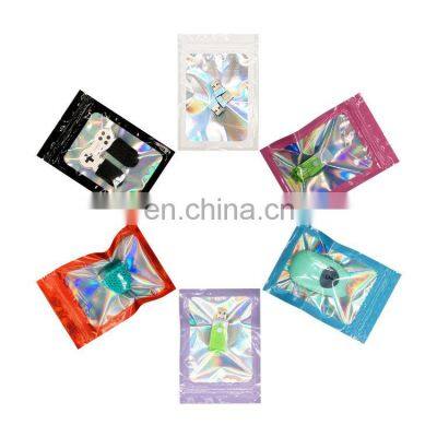 Colorful Smell Proof Food Storage Clear Front Packaging Hologram Holographic Resealable Ziplock Zipper Mylar Bags