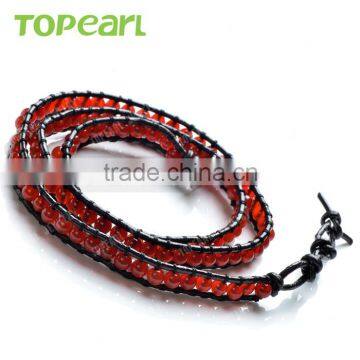 Topearl Jewelry Red Agate Bracelet Woven Leather Wrap Jewelry Bracelet CLL169 photo-3