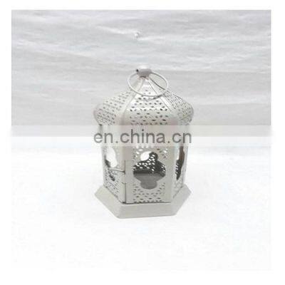 New Design Retro White Color Moroccan Candle Lanterns Classic Hexagonal Shape Metal Moroccan Lanterns