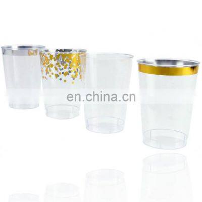 Gold Silver Rimmed Clear Hard Plastic Cup, Fancy Disposable Plastic Party Wedding Tumbler Cups photo-3
