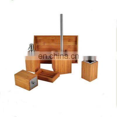 Special designed bamboo plus stainless steel bathroom accessories set