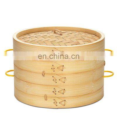 Chinese Traditional Style Kitchen Accessories Bamboo Food Steamer Steam Cooking Bamboo Lid Round Shape