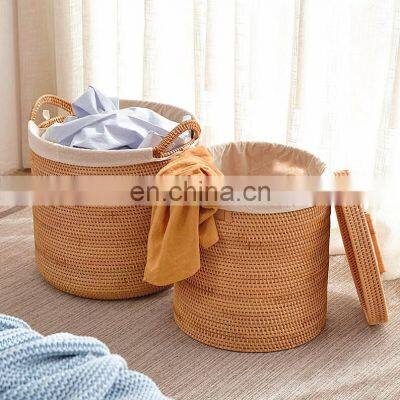 Useful Large Woven Rattan Laundry Basket With Handle, Rattan Basket for Home Storage Decoration Wholesale
