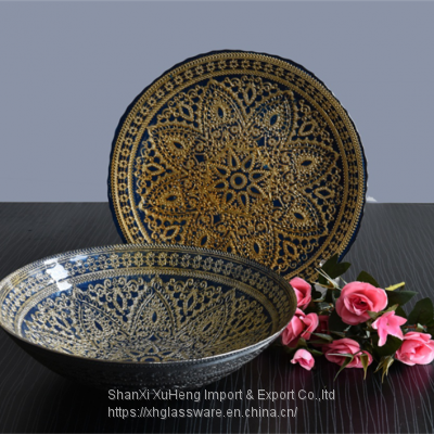 Golden Mandala Pattern Glass Charger Plates And Bowl Wholesale